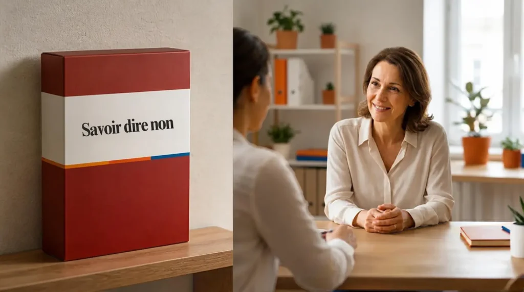 Coffret de la formation Savoir dire non, à côté de deux femmes en entretien face à face