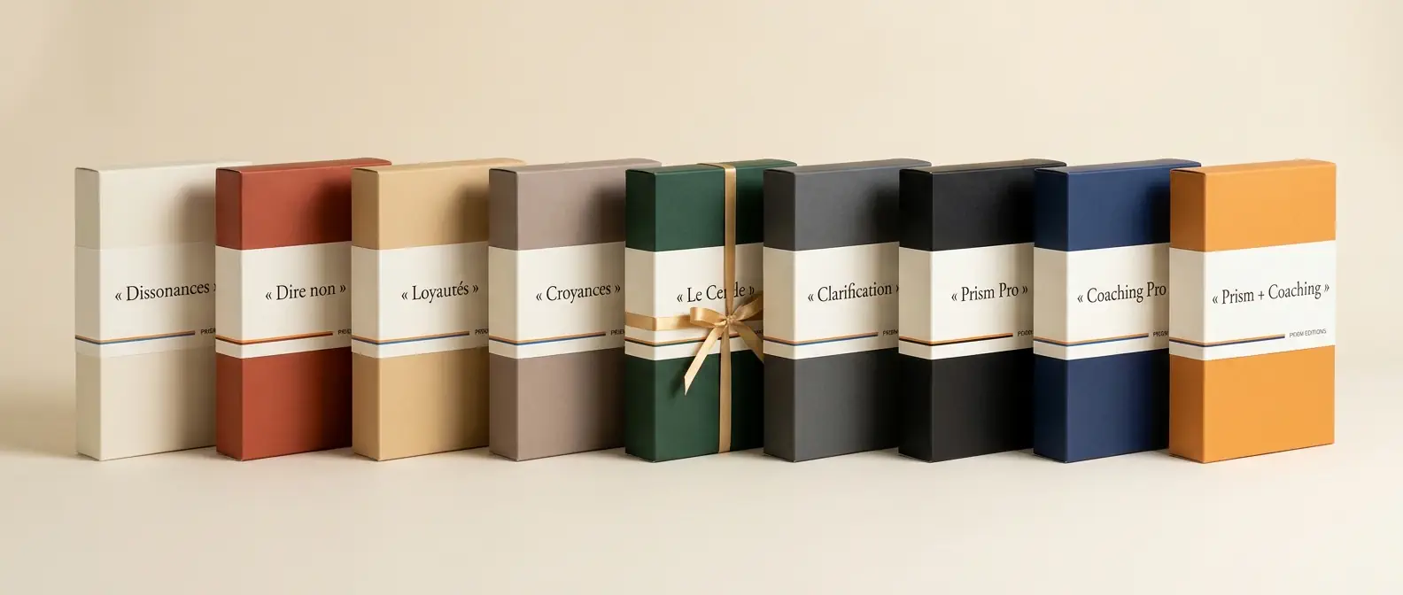 La collection des coffrets des offres Sérieusement Coach ! : guides, formations, Le Cercle et accompagnements