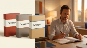 Visuel du parcours en autonomie : trois formations pour dirigeants réunies, et un dirigeant qui travaille à son bureau